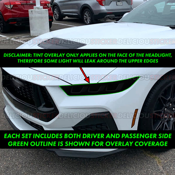 Headlight Smoked Out Blacked Tint Decals Overlays (Fits For: 2024 Ford Mustang)