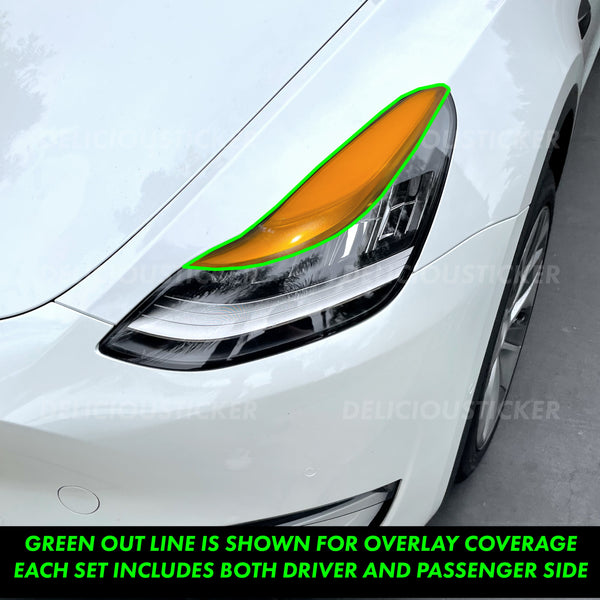 Orange Yellow Upper DRL Eyelid Headlight Overlays (Fits For: Tesla Model 3)