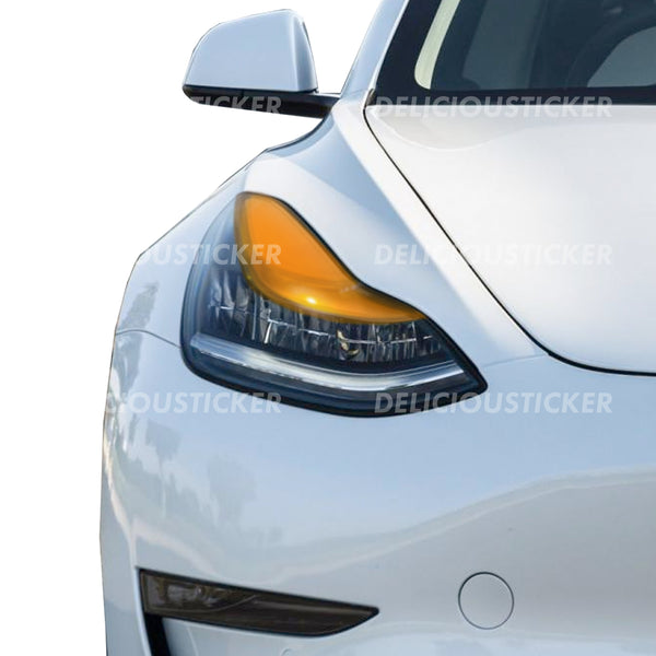 Orange Yellow Upper DRL Eyelid Headlight Overlays (Fits For: Tesla Model 3)