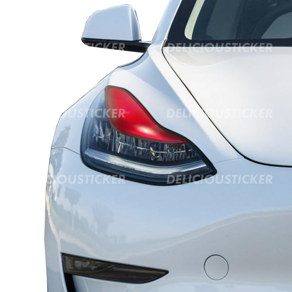Red Upper DRL Eyelid Headlight Overlays (Fits For: Tesla Model Y)
