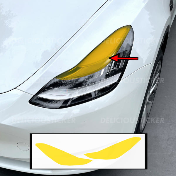 Yellow Upper DRL Eyelid Headlight Overlays (Fits For: Tesla Model 3)