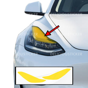 Yellow Upper DRL Eyelid Headlight Overlays (Fits For: Tesla Model 3)