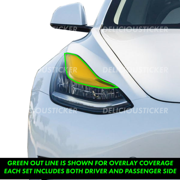 Yellow Upper DRL Eyelid Headlight Overlays (Fits For: Tesla Model Y)