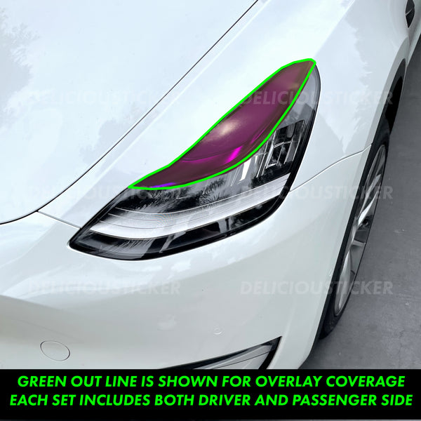Purple Upper DRL Eyelid Headlight Overlays (Fits For: Tesla Model Y)