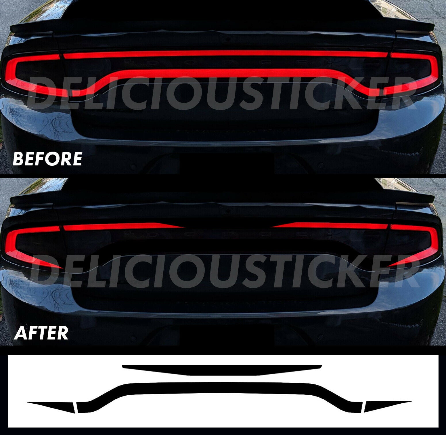 Black RaceTrack Tail Light Decal Overlays STYLE I (Fits For: 2015-2022 Dodge Charger)